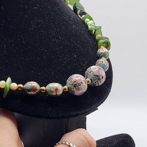 Bohemian Vintage Cloisonne, Dyed Mother of Pearl, Tiger's Eye Necklace